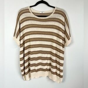 Peserico Size 44 • Ivory Stripe Linen Cotton Short Sleeve Sweater.